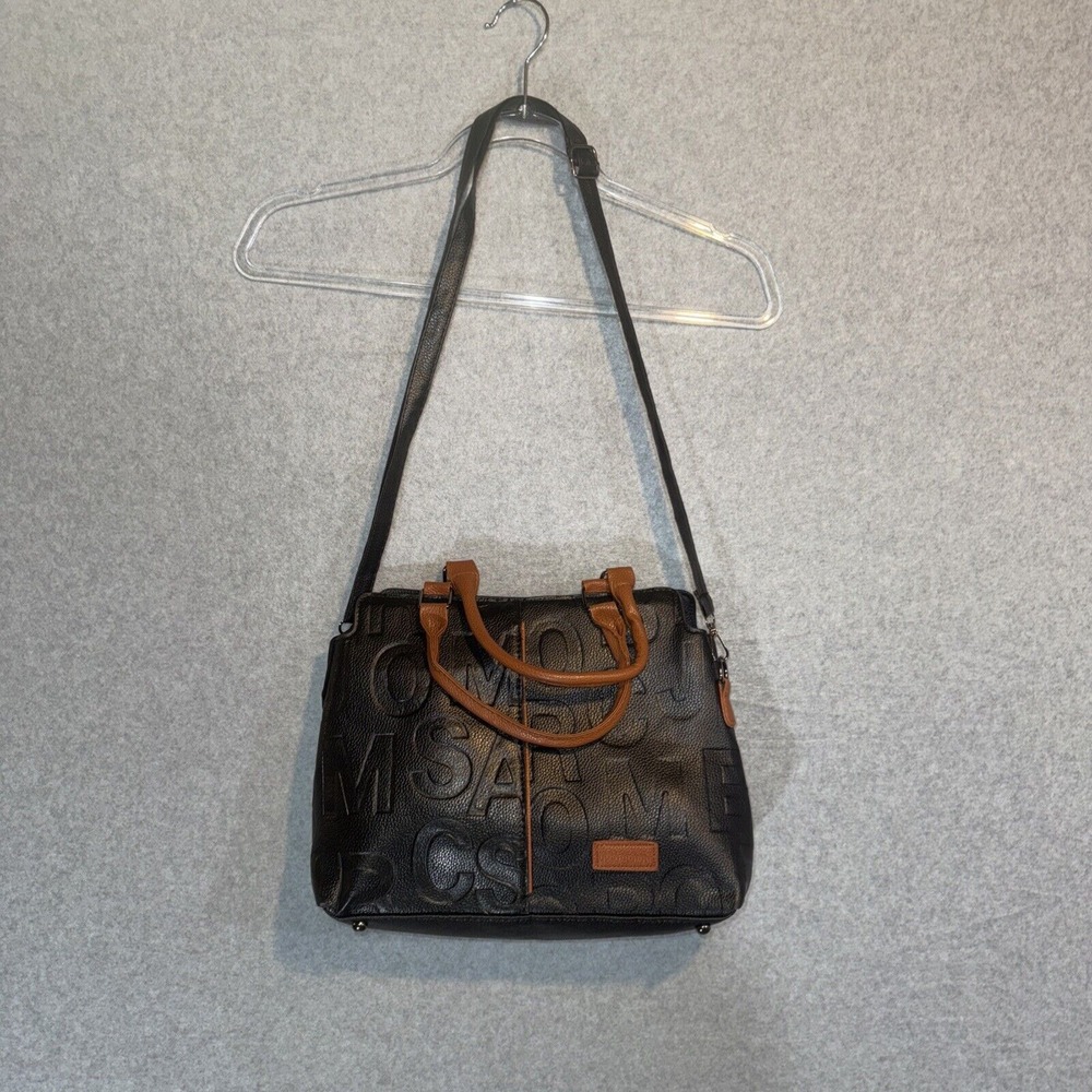 LETTER Embossed Handbag-Trendy Faux Leather Shoulder Bag-Double Handle Purse